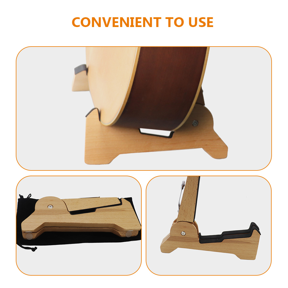 LULULION Foldable Wood Guitar Stand Light Brown Portable Support Rack for Musical Instruments