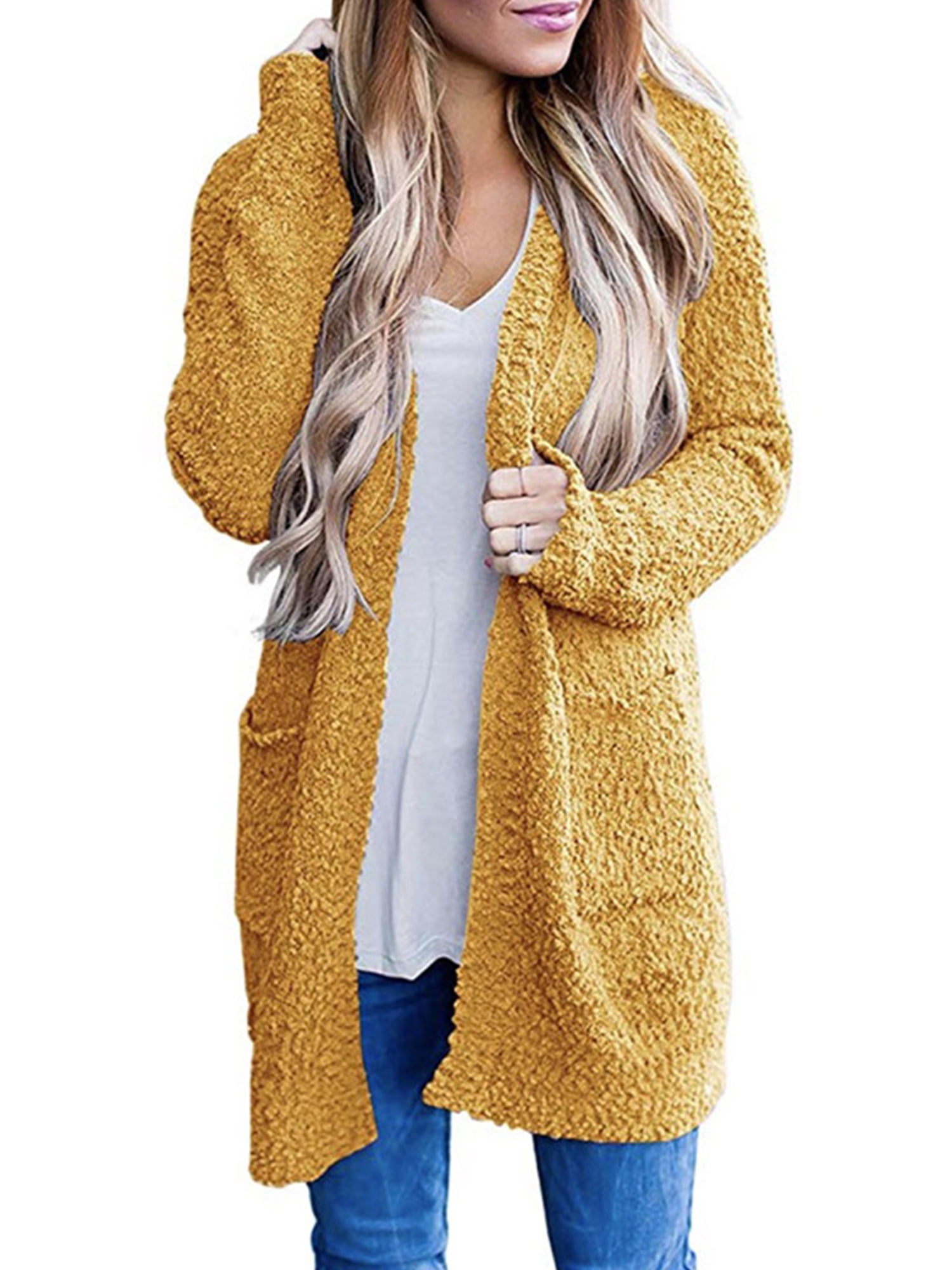 Baijiaye Open Front Cardigans Womens Baggy Knit Long Jumpers Jacket Lady Oversized Solid Slouchy Sweater Coat
