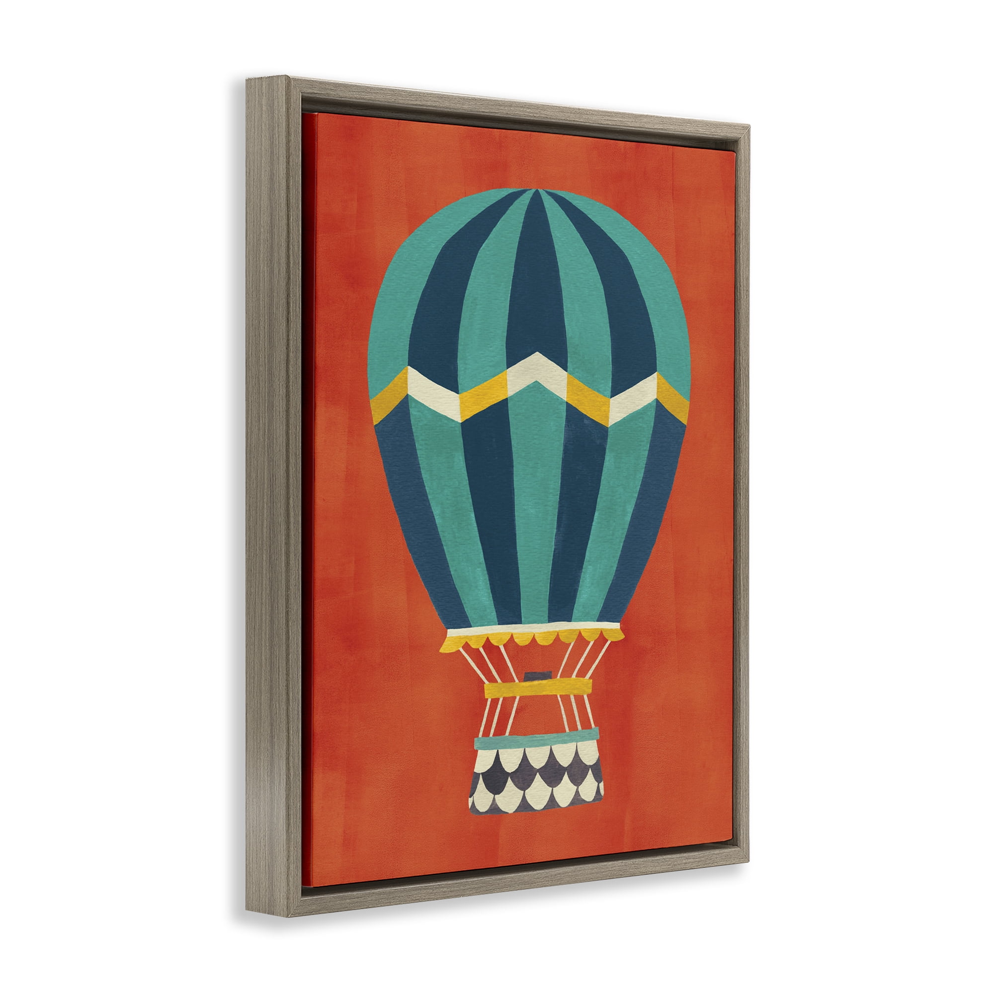 Stupell Industries Hot Air Balloon on Red Transportation Painting Brown Floater Framed Canvas Art Print Wall Art, 25 x 31