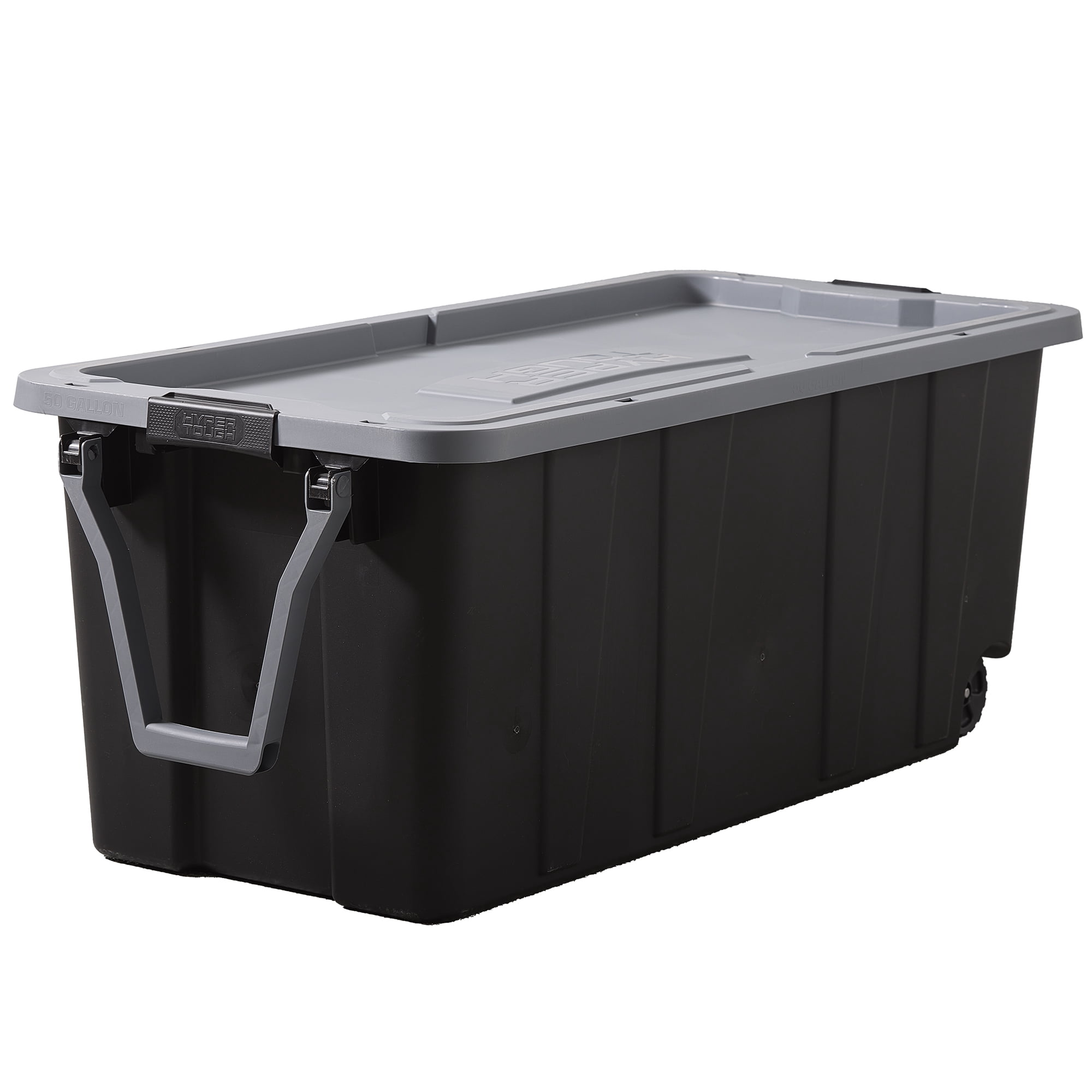 (Pack of 2) Hyper Tough 50 Gallon Extra Large Wheeled Storage Bin with Latch Lid and Handle, Black and Gray, Heavy Duty Plastic Storage Container Black and Gray