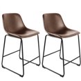 thumbnail image 1 of ZXNYH Pu Faux Leather Bar Stools Set of 2, Industrial Pub Barstools with Back and Footrest, Modern Armless Bar Height Stool Chairs, Brown, 1 of 7