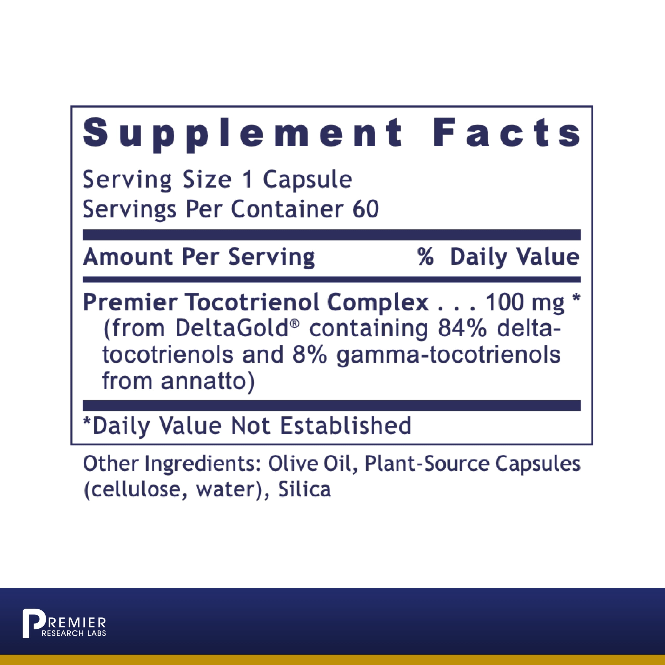 Premier Research Labs Deltanol - Antioxidant, Bone & Cardiovascular Support - Supports CoQ10 & Cholesterol - Delta-Tocotrienol Complex - No Added Stearates - 60 Plant-Source Capsules