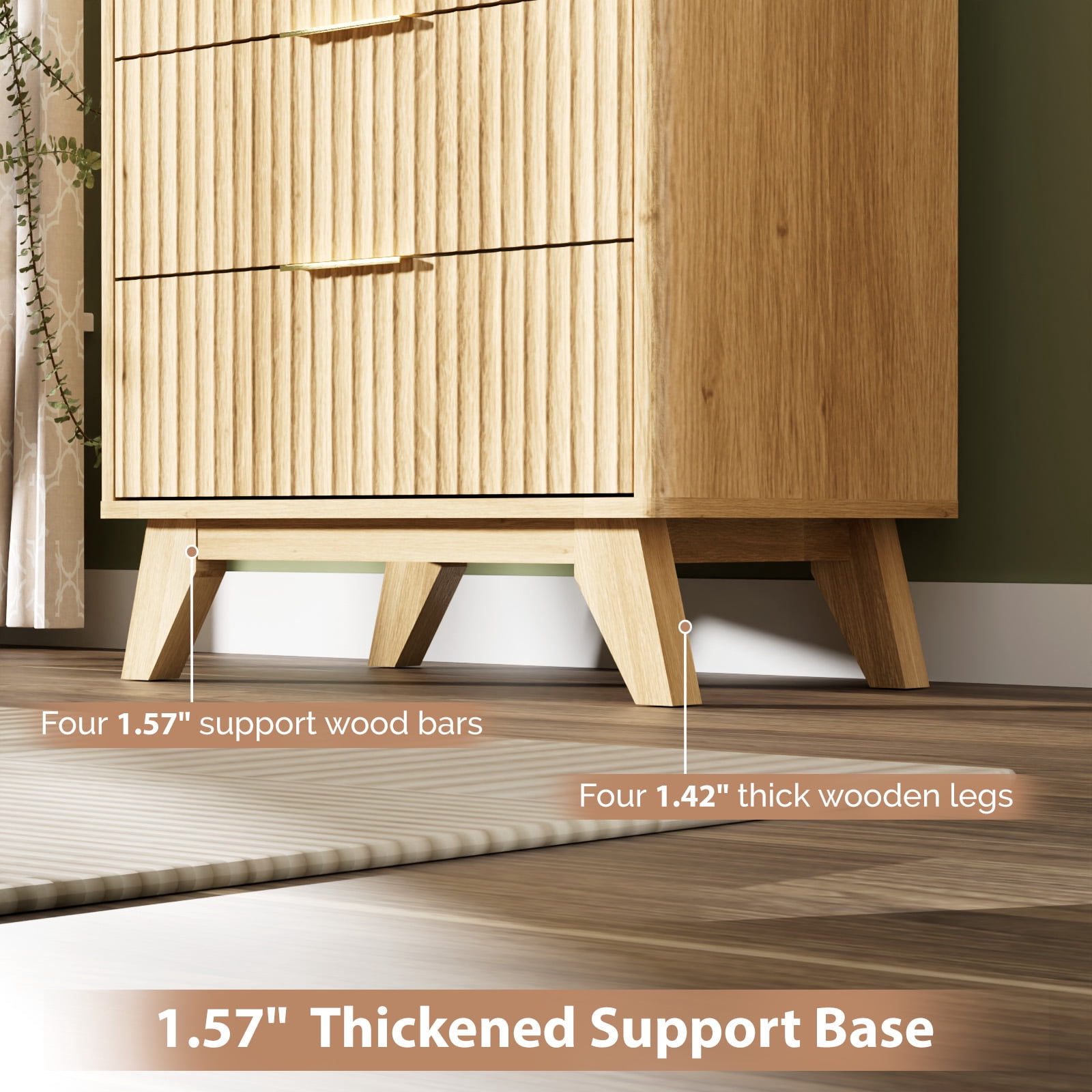 Ktaxon Fluted Tall 5 Drawer Dresser Solid Wood Chest of Drawers with Soft Close Slides Storage Cabinet for Bedroom Living Room Entryway Oak
