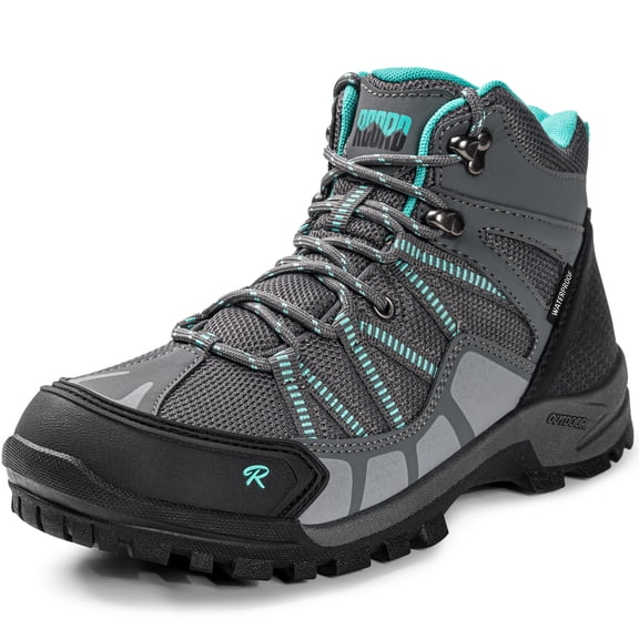 R CORD Womens Hiking Boots Waterproof Non-Slip Traction Cushioned Support Durable Comfort for Trails Travel Rainy Walks Camping and Yard Work Green Size 6