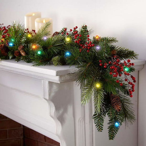 Cordless LED Prelit Cone & Berry Christmas Garland