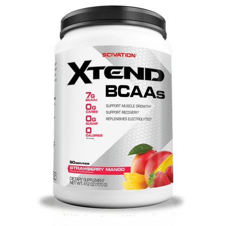 Xtend Original BCAA Powder, Branched Chain Amino Acids, Sugar Free Post Workout Muscle Recovery Drink with Amino Acids, 7g BCAAs for Men & Women, Strawberry Mango, 90 Servings