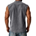 thumbnail image 3 of Men'S Denim Washed Distressed Sleeveless Button Down Shirt Casual Breathable Tank Top With Chest Pocket For Daily Wear And Street Style Tank,Gray,XXXL, 3 of 5