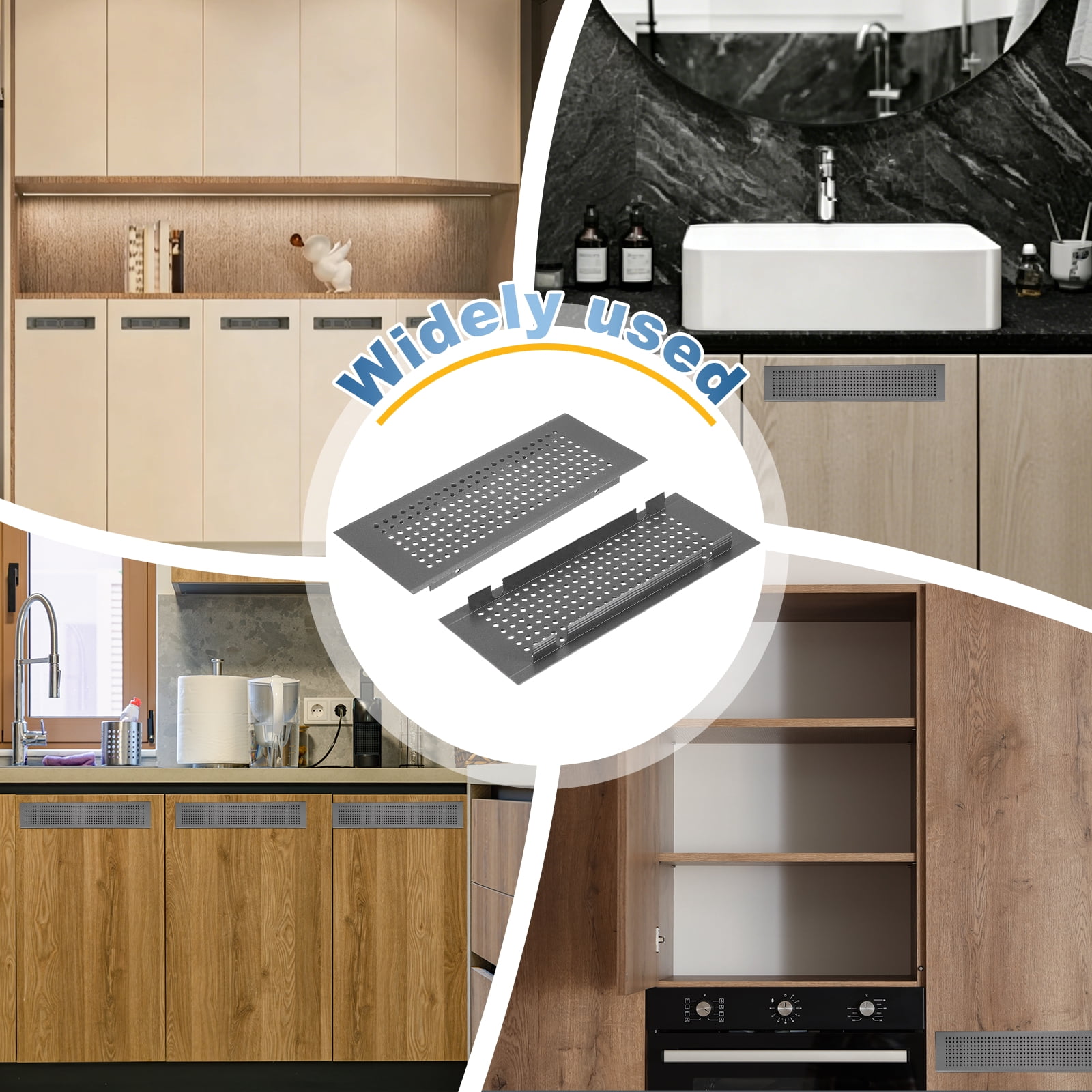 Uxcell 2PCS Door Air Vent Cover,8 x 3 Inch (L x W) Cabinet Vent Two Sided Door Grille Heavy Duty Rust-Proof for Floor Cabinet Bathroom Kitchen, Grey (Openings 6.4 x 2.5 Inch)