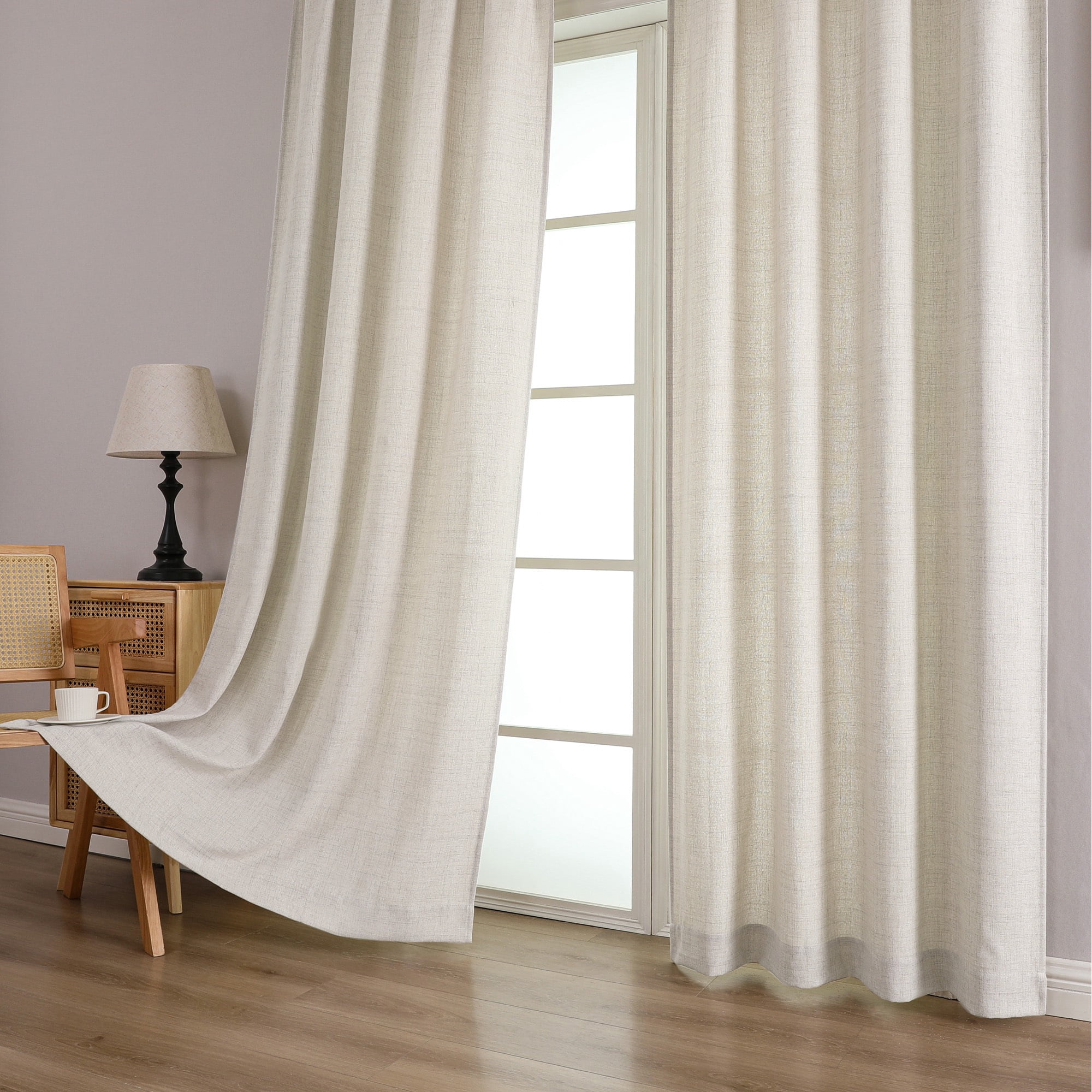 OVZME Judy Natural Curtains 90 Inch Length 2 Panels Set, Light Filtering Textured Farmhouse Window Curtain Drapes, Rod Pocket Style for Bedroom Living Room, Each 52Wx90L Inches, Natural