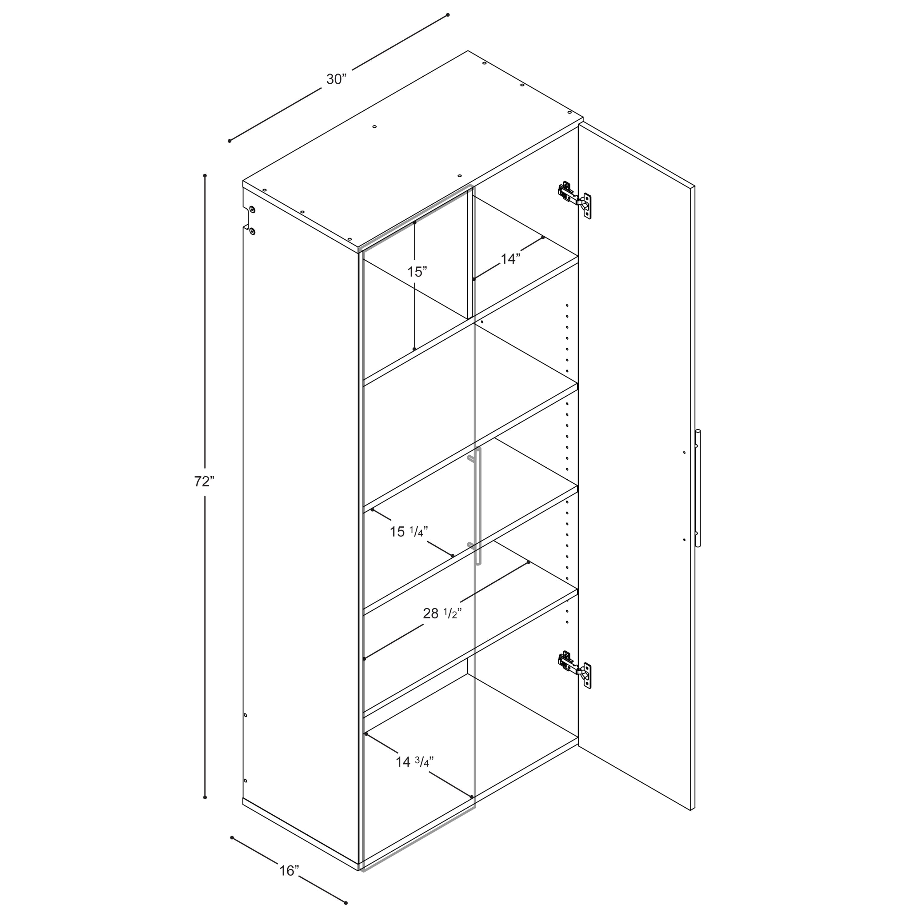 Prepac HangUps Shoe Storage Cabinet, 16D x 30W x 72H, White