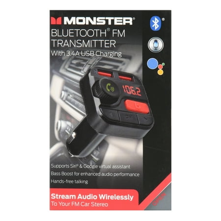 Monster Bluetooth FM Transmitter with 3.4A USB Charging - Walmart.com