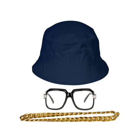 90s Hip-Hop Gold Chain Kit (Bucket Hat + Sunglass + Gold Chain)