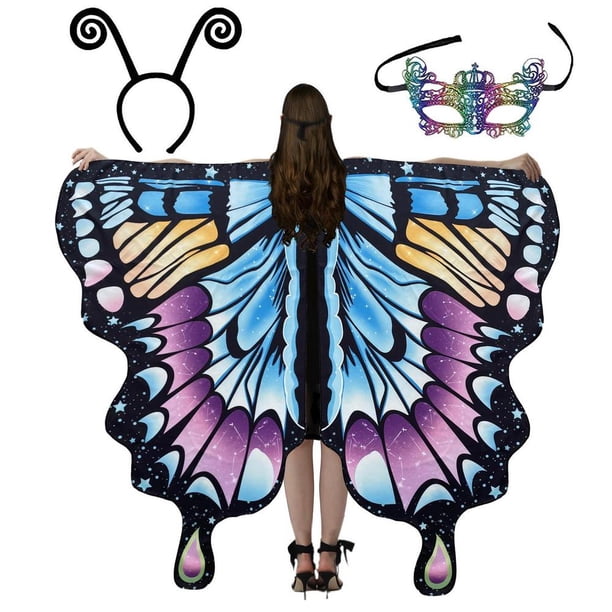 Alas de mariposa para mujer, disfraz de fiesta de Halloween, disfraz de adulto, disfraz de mariposa, capa, chal colorido
