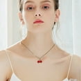 Cherry Red Stone Sterling Silver Pendant Necklace Water Waves Chain