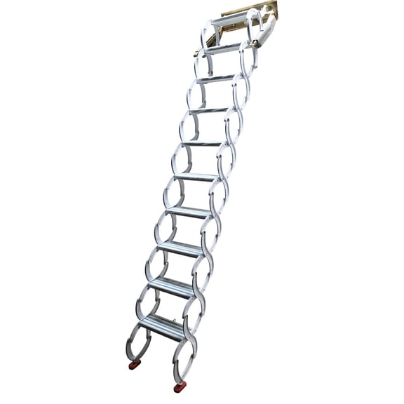 8.2ft Narrow Wall Mounted Attic Extension Ladder Pull Down Loft Wall Ladder Folding Stairs 10 Steps White Al-Mg Alloy