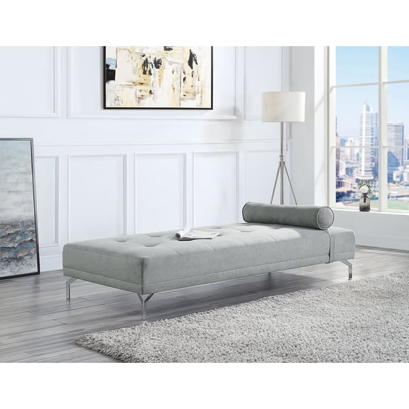 LiviNest Chaise Lounge Sofa Bed: Modern Gray Velvet Daybed with Pillow - Compact 76 Inch Sleeper Chair for Small Apartments & Guest Room Use
