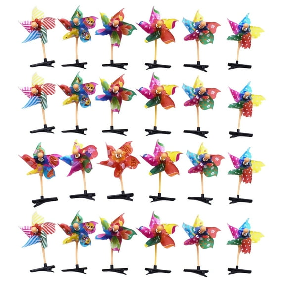 Assorted Pack of 24 Pinwheel Shaped Hair Clip Cute Hair Accessories with Rotating Windmills Women Hair Embellishments