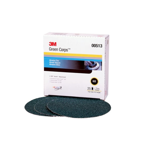 Green Corps 513 00513 255U Series Abrasive Disc, 6 in Dia, 60 Grit, Hook and Loop, Green