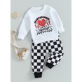 thumbnail image 3 of Luethbiezx Baby Boys Pants Set, Plaid Pants with Letters Heart Print Sweatshirt, 3 of 9