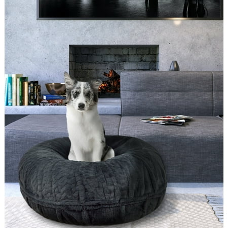 Bessie and Barnie Signature Short Shag Mystic Grey Luxury Extra Plush Faux Fur Bagel Pet Bed