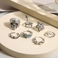 thumbnail image 4 of Juego de anillos retro con personalidad exagerada, calavera, estrella de mar, anillo de búho, juego de 7 anillos, 4 of 6