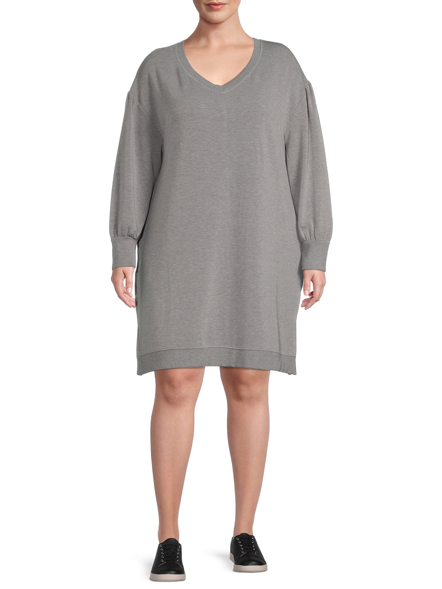 Terra & Sky Women's Plus Size V-Neck Sweatshirt Dress