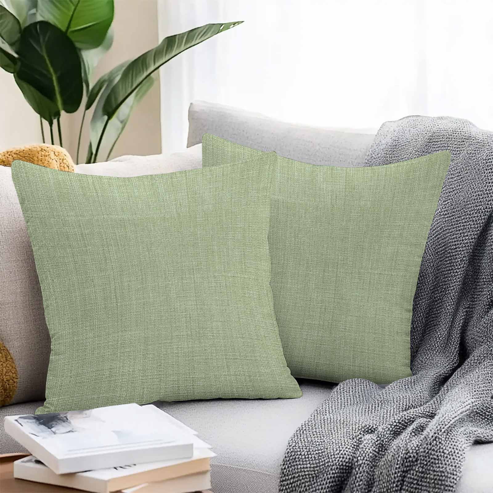 Outdoor Waterproof Throw Pillow Covers Set of 2 Sage Green Linen Texture Decorative Pillowcases Square Outdoor Pillows Cushion Case 16x16 Inch Farmhouse Solid Color Patio Pillows for Couch Sofa Bed