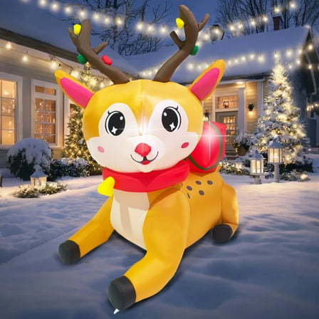 Jumpfly 6FT Christmas Elk Inflatables Outdoor Decoration, Christmas Outdoor Decoration Blow up Yard Decorations with Built-in LEDs for Indoor Garden Lawn Party Decor