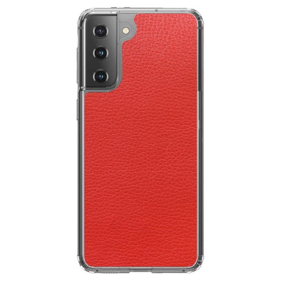 DistinctInk Clear Hybrid Case for Samsung Galaxy S21 Plus (6.7" Screen) - Printed Faux Leather Image - Slim Profile Design