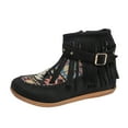 thumbnail image 5 of Boho Ethnic Fringe Boots for Women Winter Fall Casual Tassel Round Toe Flats Low Heel Mid Calf Ankle Booties Black Size 6, 5 of 6
