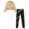 thumbnail image 4 of TiaoBug Kids Girls Metallic Zipper Long Sleeves Jacket and Shiny Striped Leggings Pants Dance Outfits Gold 12, 4 of 5