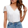 thumbnail image 2 of Idoravan Women's Plus Size Tops Fashion Womens Casual Solid Color V Neck Lace ing Short Sleevet Tops Loose Blouses, 2 of 8