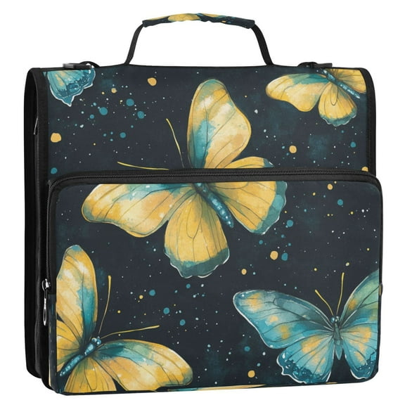 WOBOGO A Pattern Of Yellow Butterflies with Teal Wings Ring Binder Bag 1.5in Folder Organizer with Shoulder Strap for 13Inch Laptop and 500 Sheets of Paper