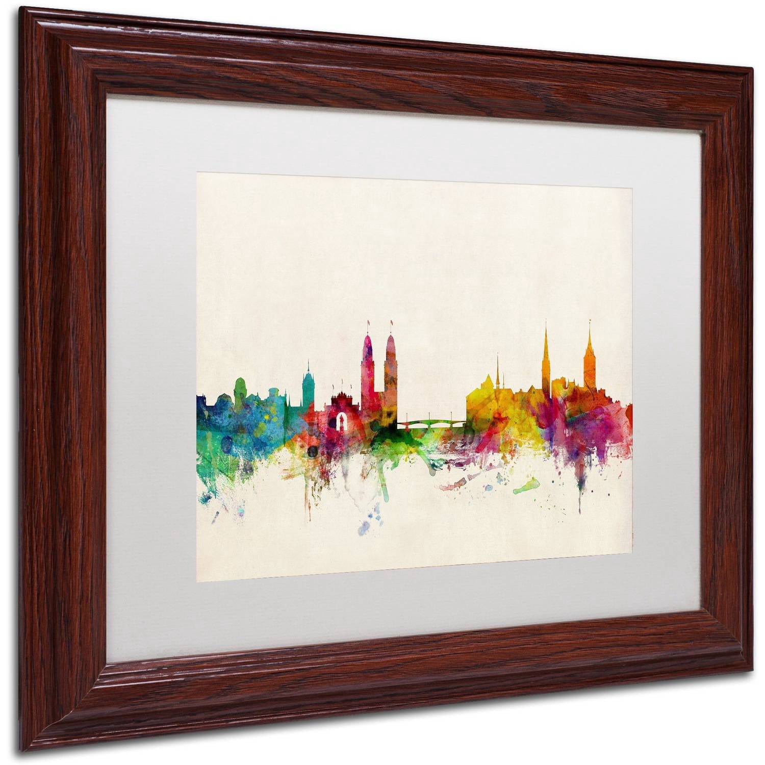 Trademark Fine Art 'Zurich Switzerland Skyline' Canvas Art by Michael Tompsett, White Matte, Wood Frame