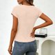 thumbnail image 4 of Tops de Manga Larga de Mujer Casual Draped Cuello de Vaca con Mangas Cortas Y Tejido Elástico Suave, Blusa de Poliéster Relajada para Primavera Verano Diario, 4 of 9