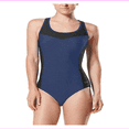 thumbnail image 2 of Speedo Women's Empire Splice Striped One Piece Logo Swimsuit M/Blue Harmony, 2 of 2
