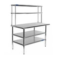 thumbnail image 2 of 30" x 48" Stainless Steel Work Table With 2 Shelves | 12" Wide Double Tier Overshelf | Metal Kitchen Prep Table & Shelving Combo, 2 of 6