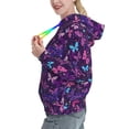 thumbnail image 2 of Uemuo Bright Purple Butterflies Pattern Women's Hoodie with Eye-catching Drawstrings- Casual Pullover Hoodie with Kangaroo Pocket, Stylish Hooded Sweatshirt-Small, 2 of 7