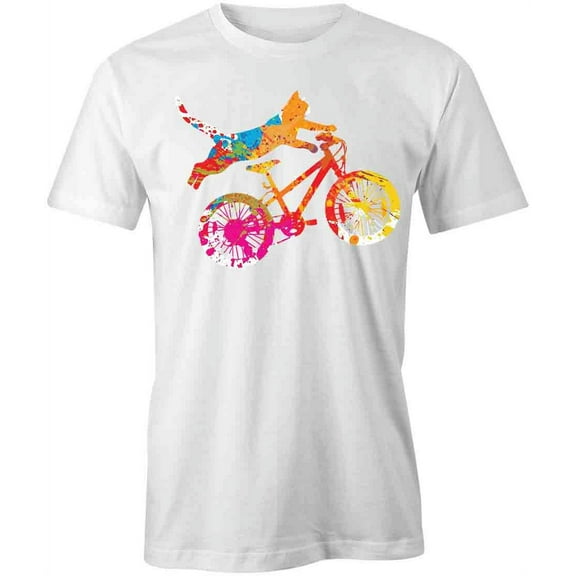 Paint Splatter Cat Bicycling T-Shirt | Senior Class White Tee Gift