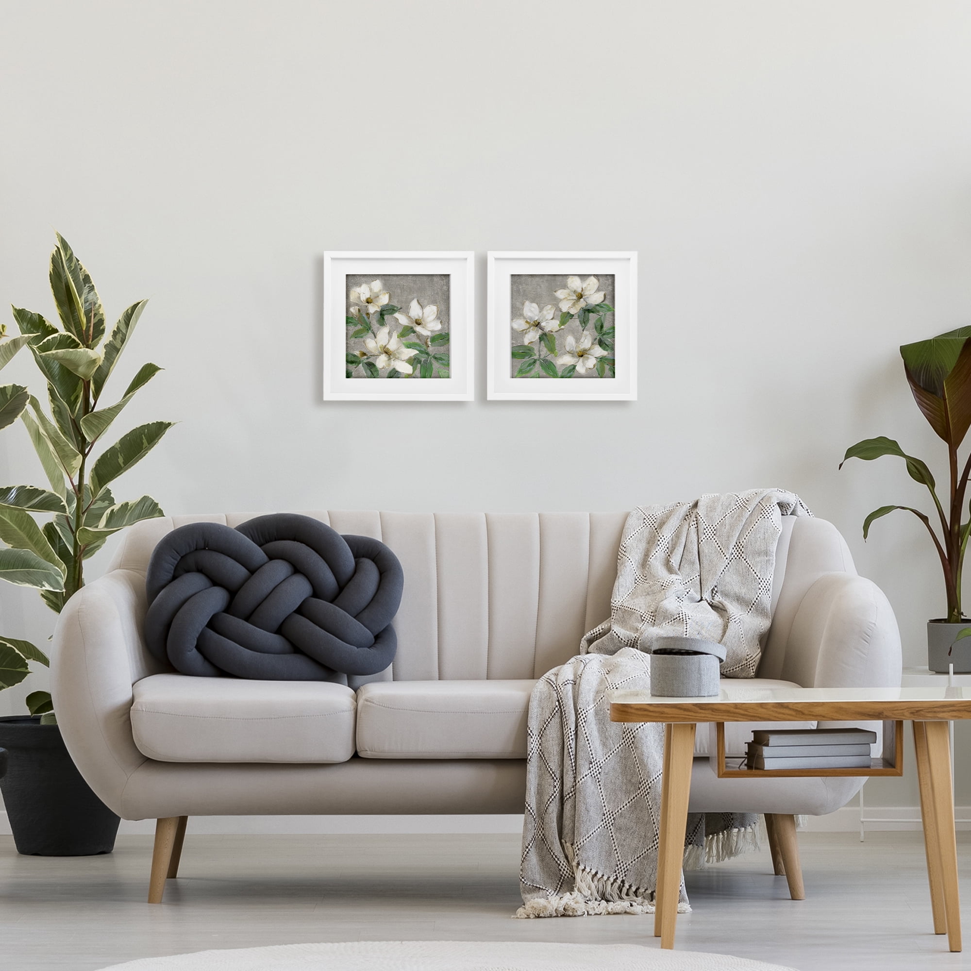 Stupell Industries Blooming Ivory Magnolias 2 Piece White Framed Print Under Glass Set, design by Sally Swatland