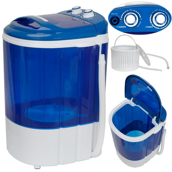 CZMDZH Portable Mini Washing Machine 9 lbs Washing Capacity Semi-Automatic Compact Washer Spinner Small Cloth Washer Laundry Appliances for Apartment, RV, Camping, Single Translucent Tub Blue