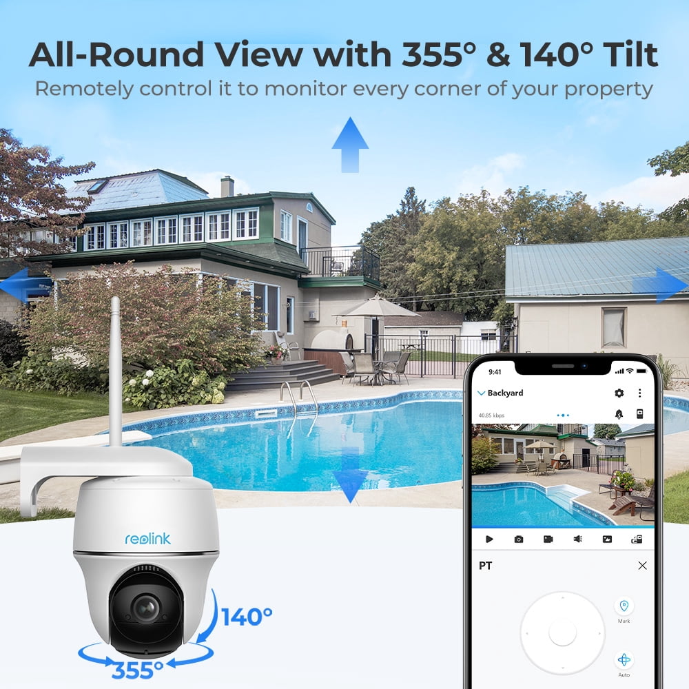 2Pcs Reolink Argus PT 2K with 3W Black Solar Panel -  2K 5MP PTZ 2.4/5GHz WIFI Outdoor Security Battery-Powered IP Camera