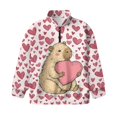 thumbnail image 4 of Uorisanigo Girls Half Zip Sweatshirt Kids Long Sleeve Zipper Sweatshirt Fall Spring Outfits Clothes Pink Heart Capybara Athletic Pullover Tops Lightweight Hoodies No Hood, Size 5-6, 4 of 7