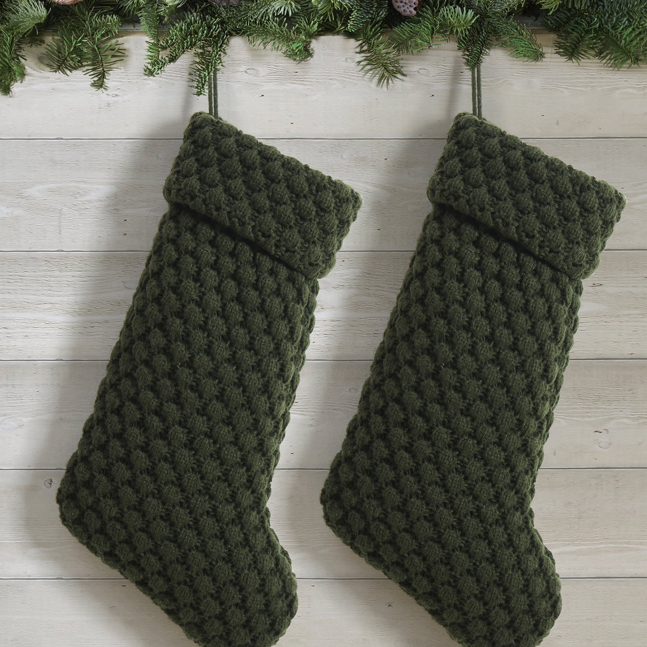 My Texas House Ralph Green Textured Knit Christmas Stockings, 20" x 10" (2 Count)