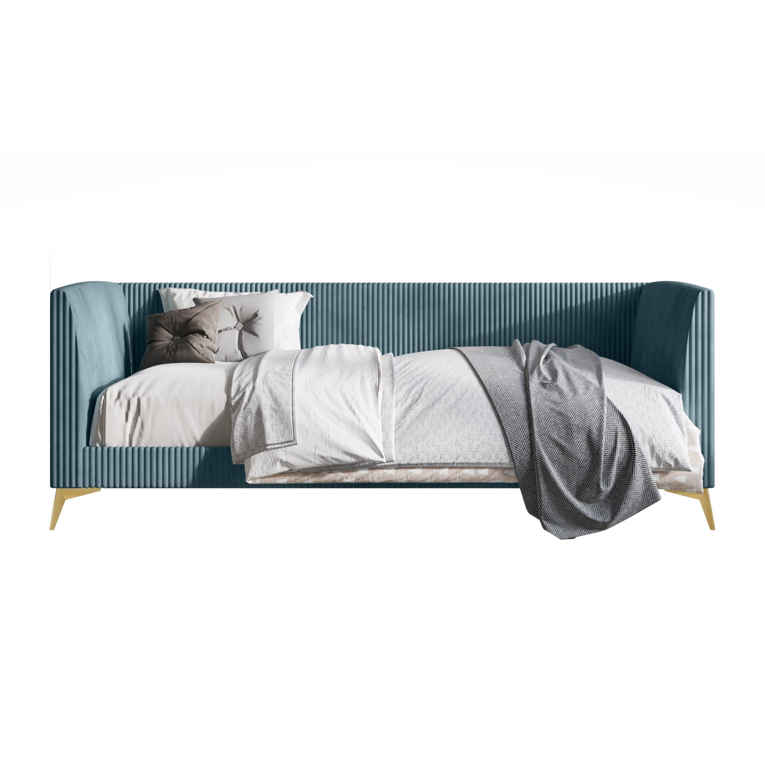 Home Design Elsie Twin Daybed with Corduroy Velvet Upholstery, Vertically Stitched Tufting, Stylish and Versatile Seating or Sleeping Solution, Blue
