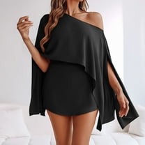 UPPADA Fleece 3 Piece Set for Women,Women's 3 Piece 3 Piece Outfits for Women Dressy Off-Shoulder Multi Matching Lounge Sets for Ladies Batwing Sleeve Top with Bandeau Matching Shorts Set Black,S