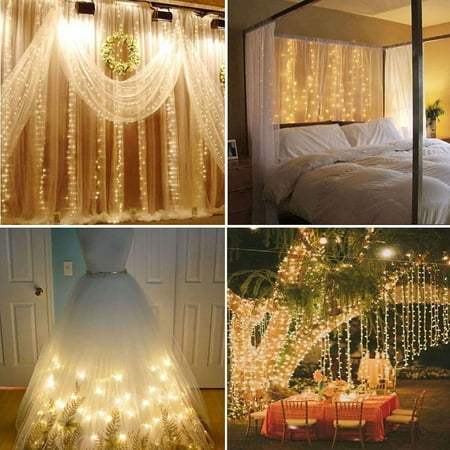 LED Window Curtain String Light, 9.8ftx9.8ft 304 LED 8 Modes Setting Fairy Light String for Indoor Outdoor Wall Decoration Christmas Xmas Wedding Party Warm White