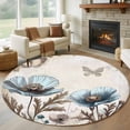 thumbnail image 2 of Teal Tulip Large Area Rugs for Bedroom Living Room, Soft Non Slip Carpet Bedside Rug, Vintage Spring Floral Summer Botanical Brown Round Floor Cover Kitchen Accent Rug 5' for Dining Room/Office, 2 of 9