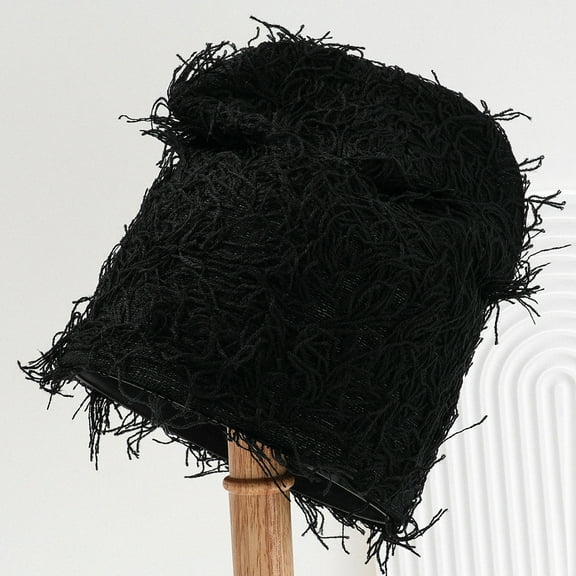 Distressed Knitted Beanie Fuzzy Balaclava Unisex Outdoor Winter Hat Thick Warm Beanie Cap for Men Women- black