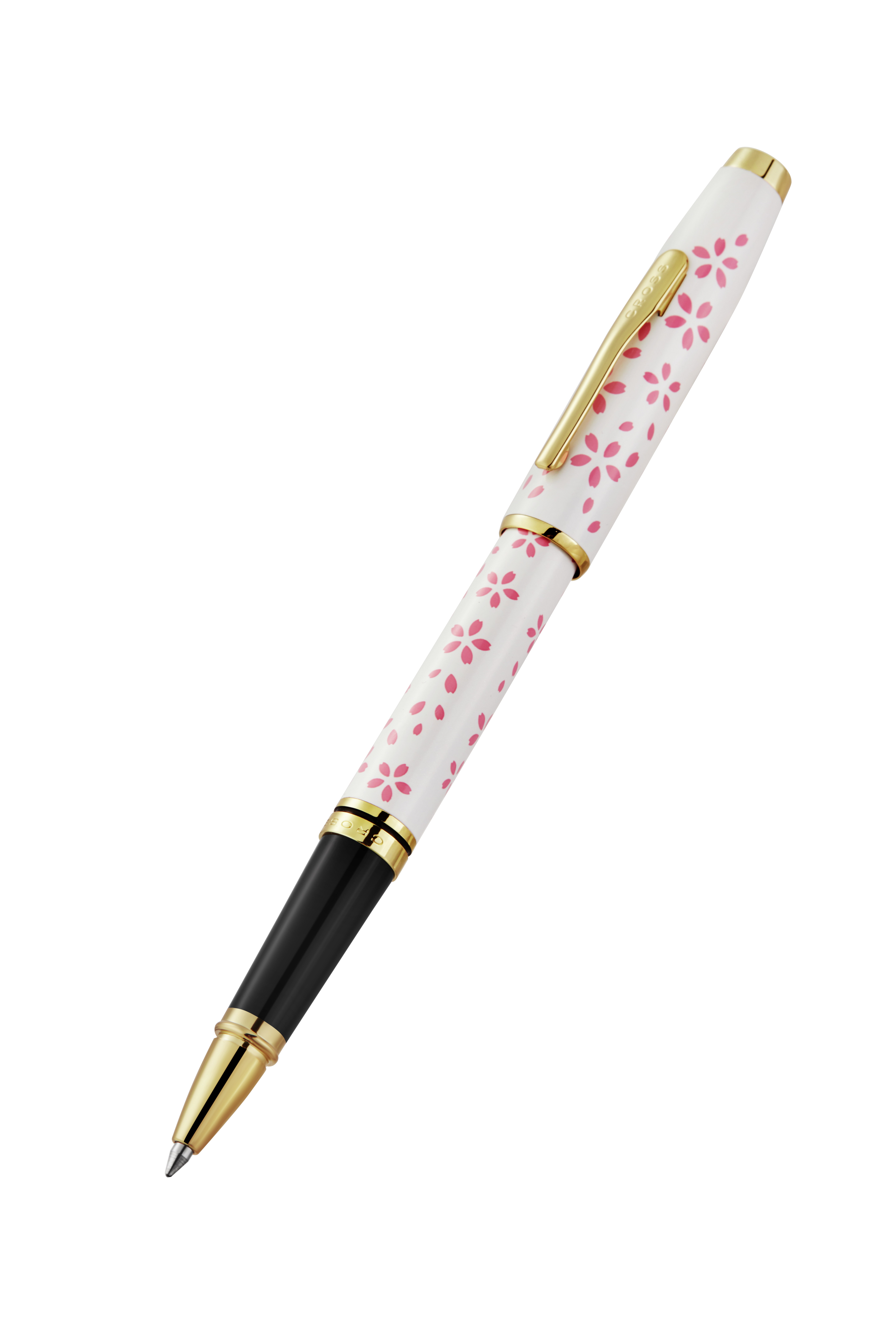 Cross Coventry Cherry Blossom Pearl White Lacquer Sakura Pink Screenprint with Polished Gold Tone Appointments Selectip Rollerball Pen